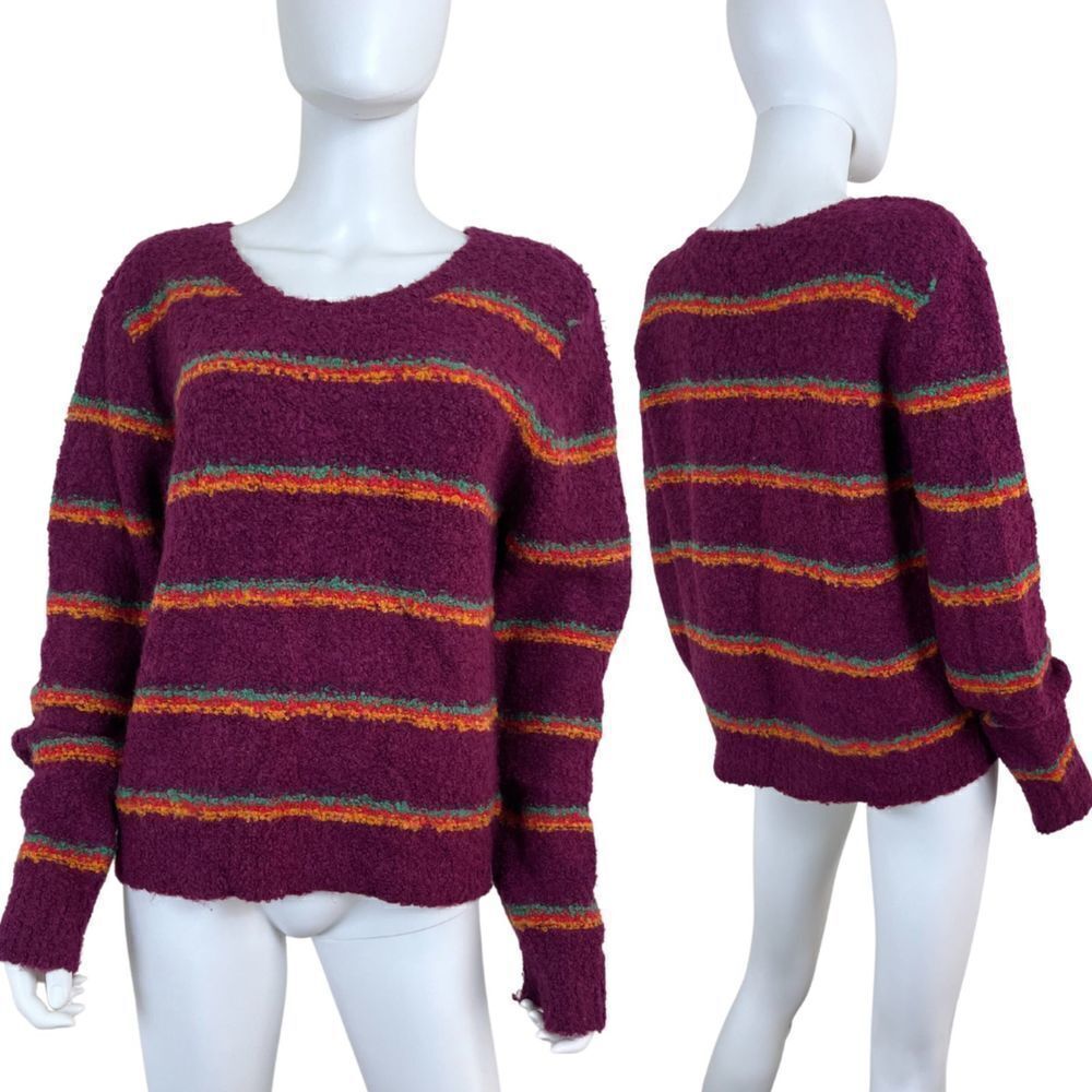 Free People Best Day Ever Women Size L Purple Striped Alpaca Pullover Sweatshirt